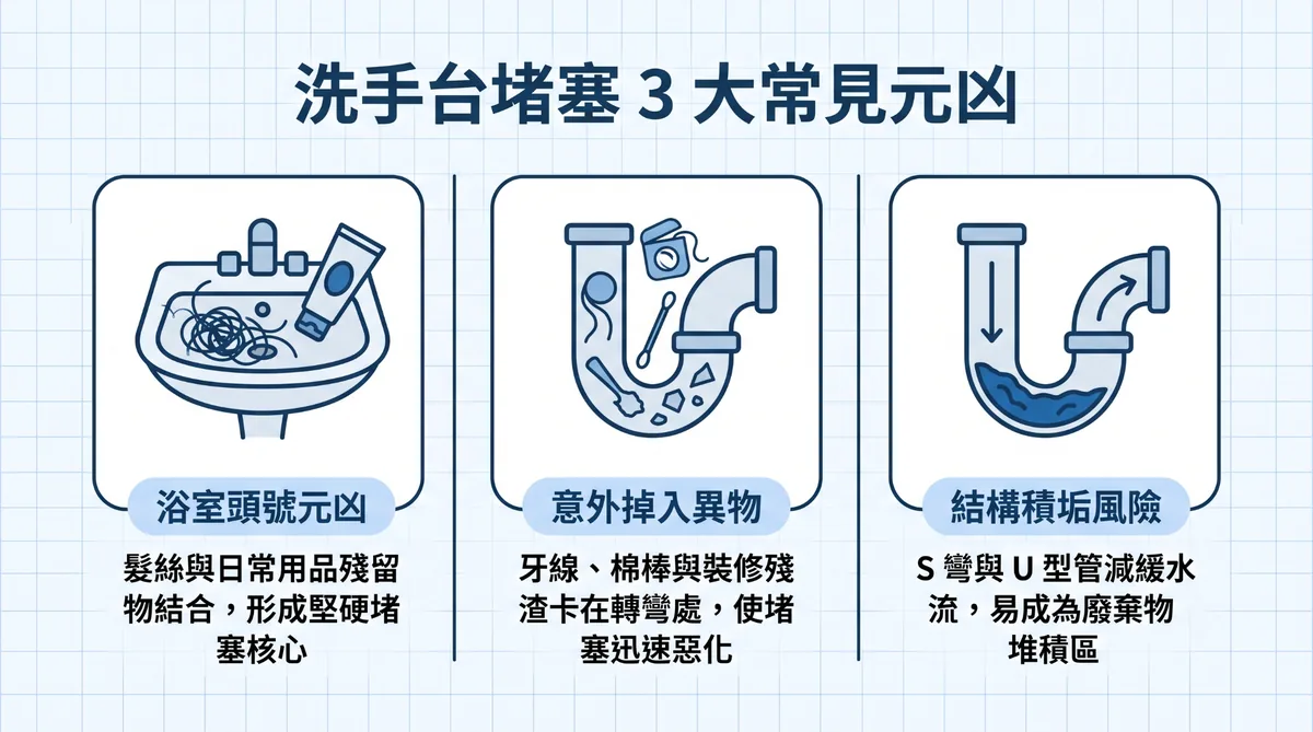 洗手台水管堵塞三大常見成因