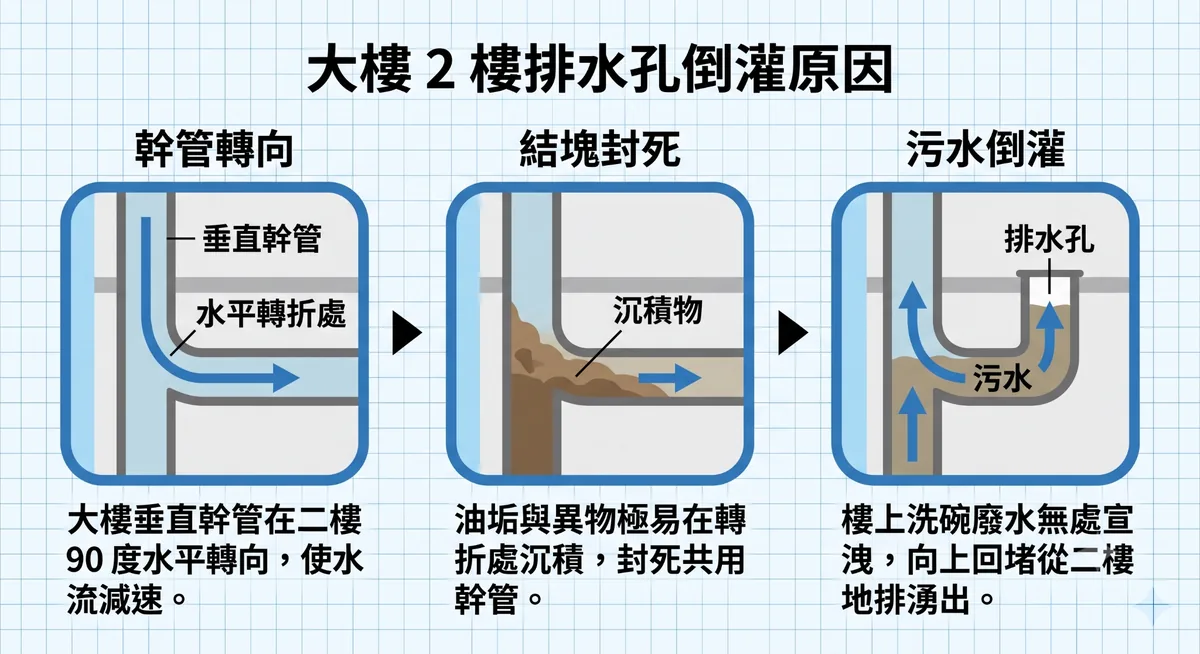 公寓大廈二樓廚房排水孔污水倒灌結構原因