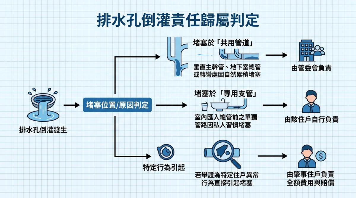 大樓排水孔倒灌維修與賠償責任歸屬判定