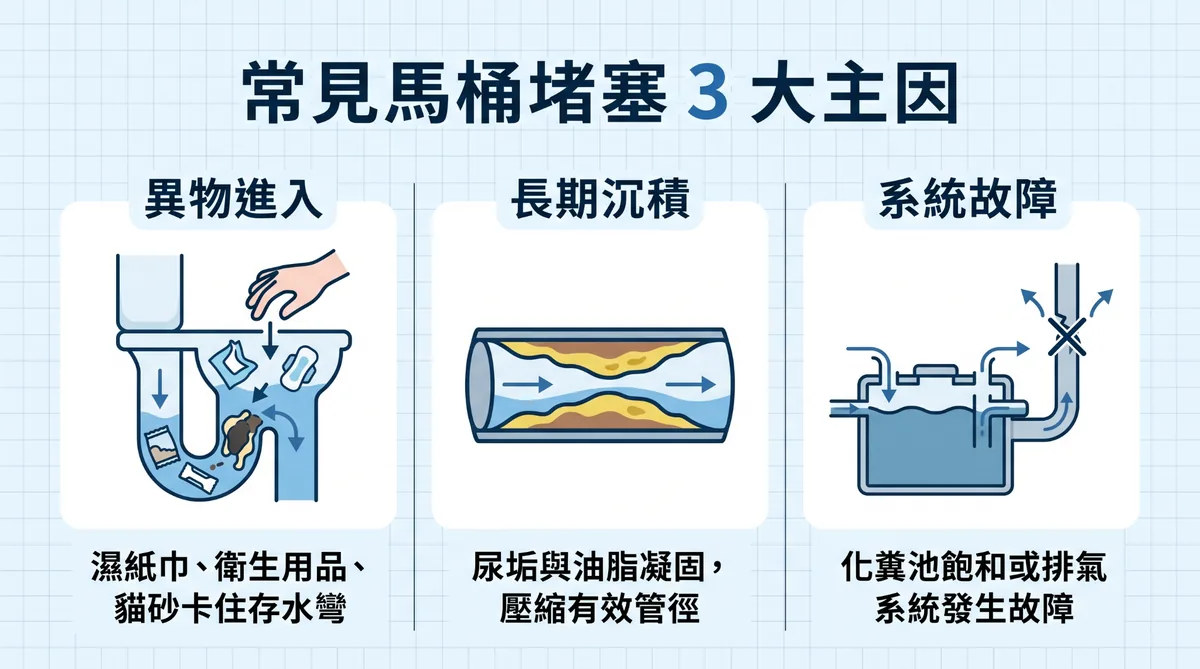 常見馬桶堵塞 3 大主因