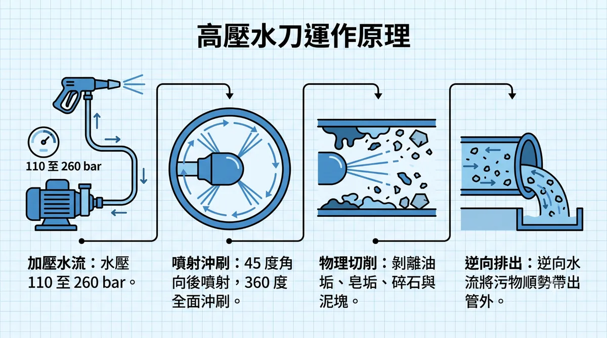 水刀通管運作原理與 360 度清潔優勢